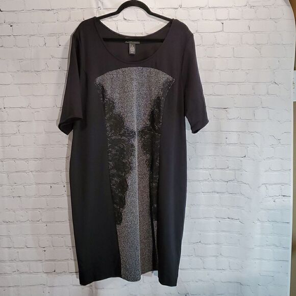 Lane Bryant black short sleeve sheath dress with lace size 26 - Picture 1 of 9